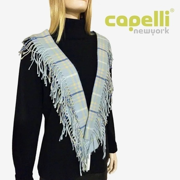 Capelli New York Blue & Beige Fringe Scarf Shawl Wrap Super Soft Made in Italy - Picture 9 of 11